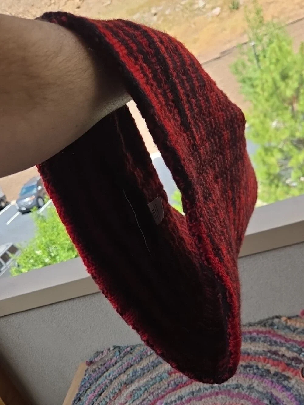 The Elder Statesman Red and Black Striped Cashmere Scarf